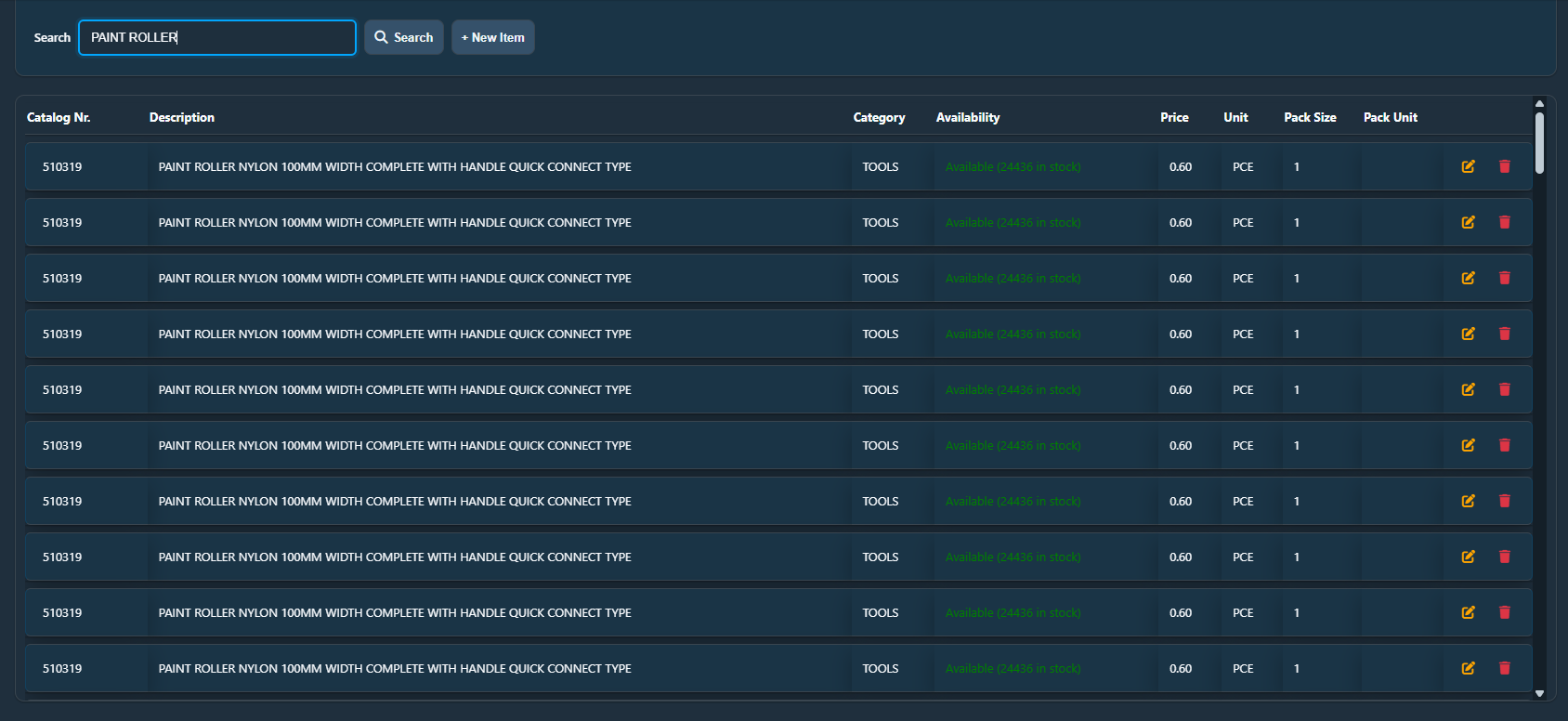 Internal company price list integrated with Quotifai AI to ensure accurate product pricing and margin control.